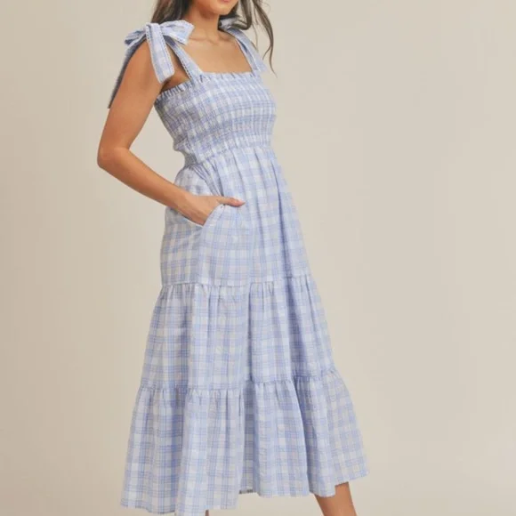 chinese dress ladies Plaid Mock Neck Long Sleeve Midi Dress